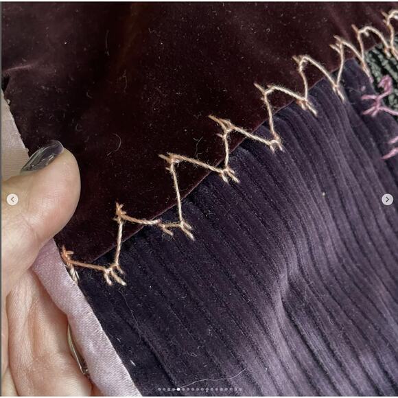 Antique Vintage Velvet Crazy Quilt Patchwork Hand Stitched Brown Purple Silky - Picture 5 of 16